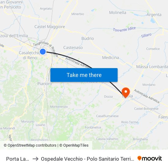 Porta Lame to Ospedale Vecchio - Polo Sanitario Territoriale map