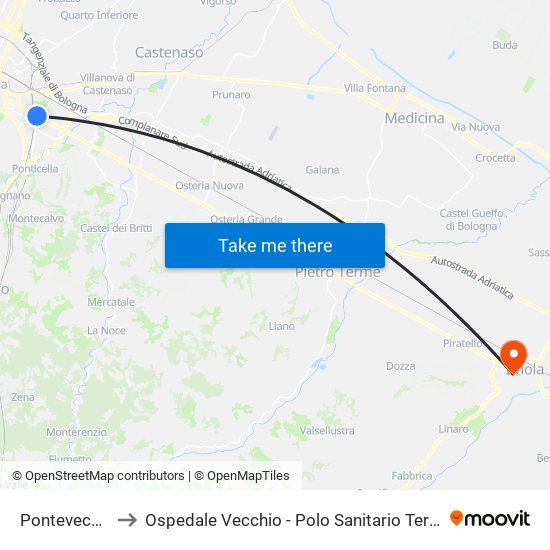 Pontevecchio to Ospedale Vecchio - Polo Sanitario Territoriale map