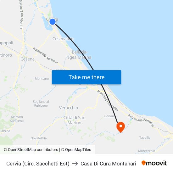 Cervia (Circ. Sacchetti Est) to Casa Di Cura Montanari map