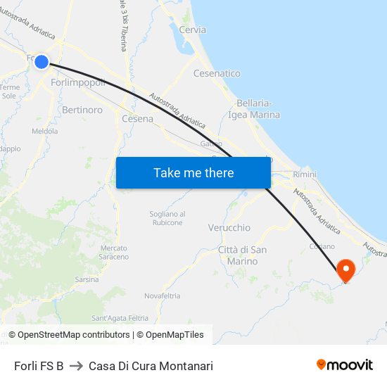 Forli FS B to Casa Di Cura Montanari map