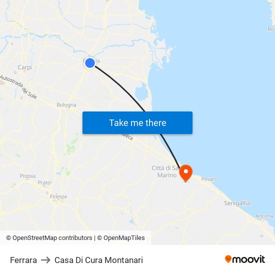 Ferrara to Casa Di Cura Montanari map