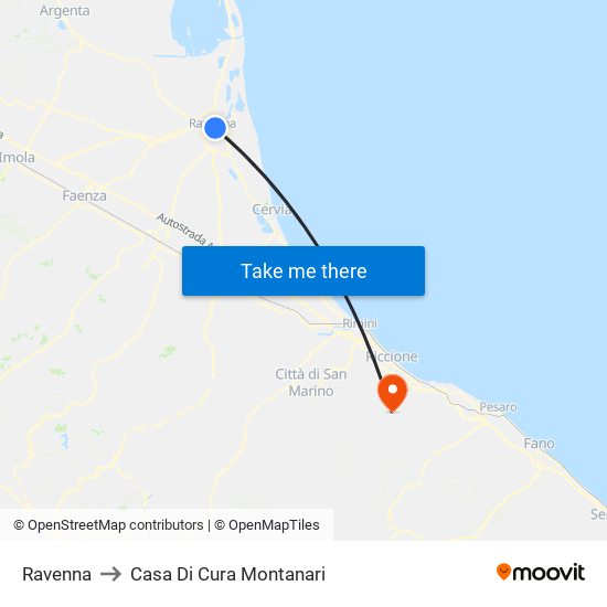 Ravenna to Casa Di Cura Montanari map