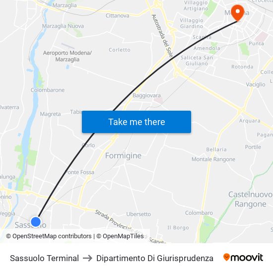 Sassuolo Terminal to Dipartimento Di Giurisprudenza map