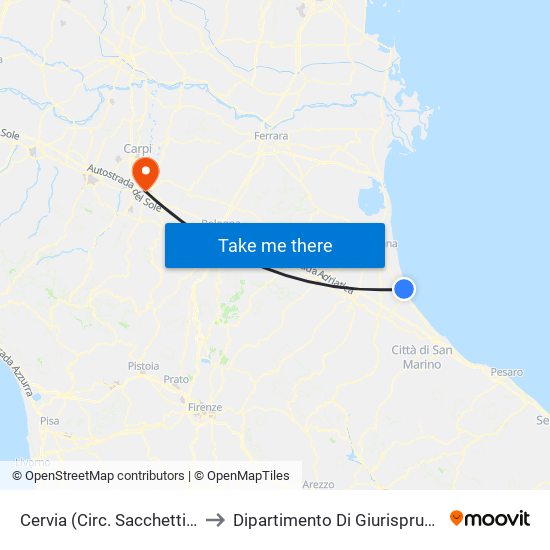 Cervia (Circ. Sacchetti Est) to Dipartimento Di Giurisprudenza map