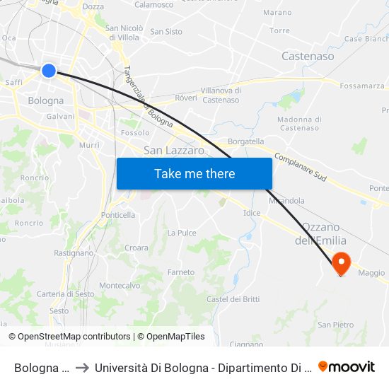 Bologna Centrale to Università Di Bologna - Dipartimento Di Scienze Mediche Veterinarie map