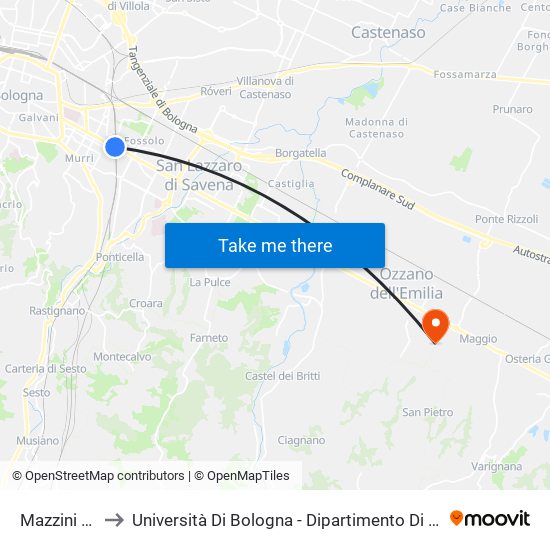 Mazzini Stazione to Università Di Bologna - Dipartimento Di Scienze Mediche Veterinarie map