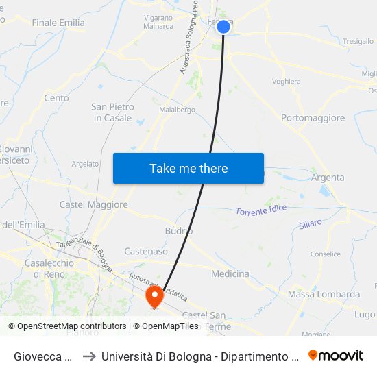 Giovecca Montebello to Università Di Bologna - Dipartimento Di Scienze Mediche Veterinarie map