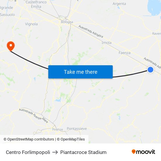 Centro Forlimpopoli to Piantacroce Stadium map