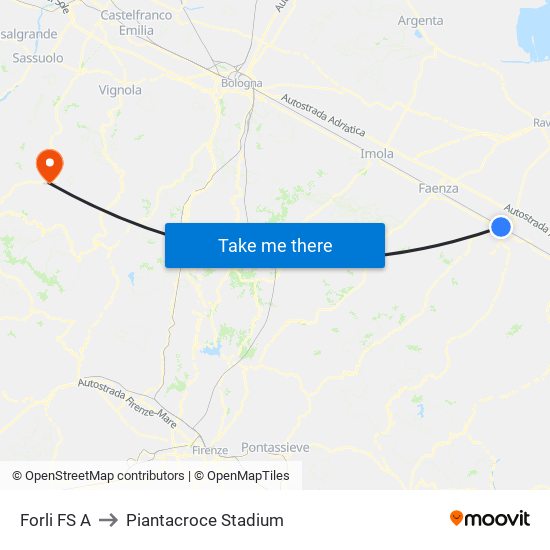 Forli FS A to Piantacroce Stadium map