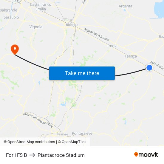 Forli FS B to Piantacroce Stadium map