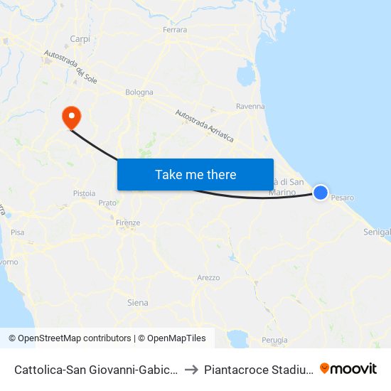 Cattolica-San Giovanni-Gabicce to Piantacroce Stadium map