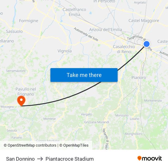 San Donnino to Piantacroce Stadium map