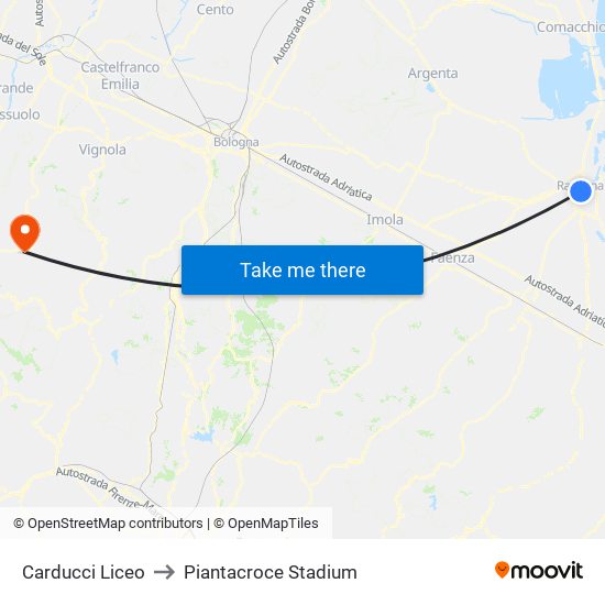 Carducci Liceo to Piantacroce Stadium map