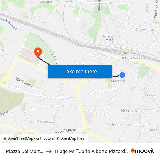 Piazza Dei Martiri to Triage Ps ""Carlo Alberto Pizzardi"" map