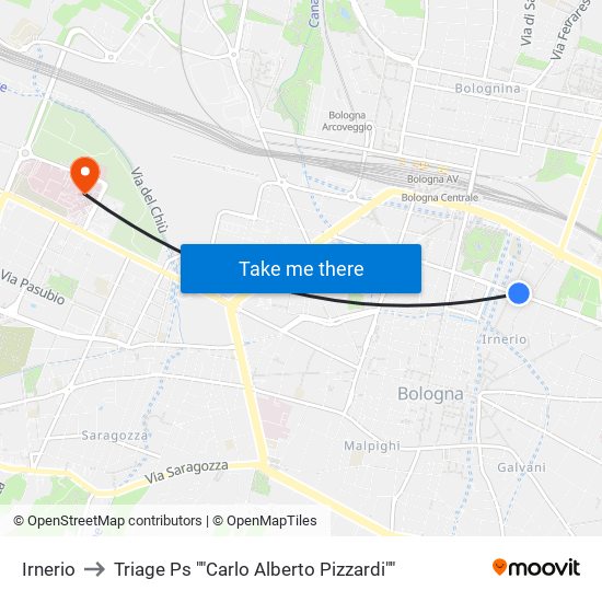 Irnerio to Triage Ps ""Carlo Alberto Pizzardi"" map