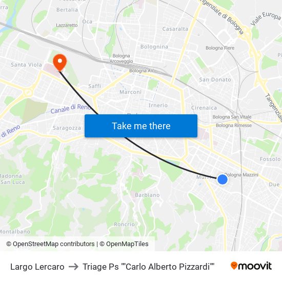 Largo Lercaro to Triage Ps ""Carlo Alberto Pizzardi"" map