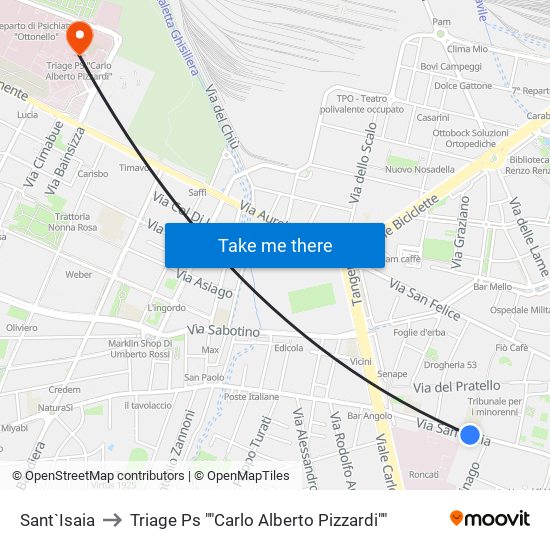 Sant`Isaia to Triage Ps ""Carlo Alberto Pizzardi"" map