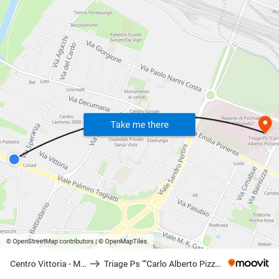 Centro Vittoria - Mast to Triage Ps ""Carlo Alberto Pizzardi"" map
