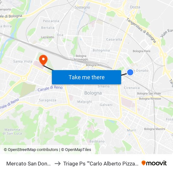 Mercato San Donato to Triage Ps ""Carlo Alberto Pizzardi"" map