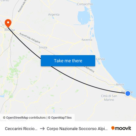 Ceccarini Riccione Station to Corpo Nazionale Soccorso Alpino E Speleologico map