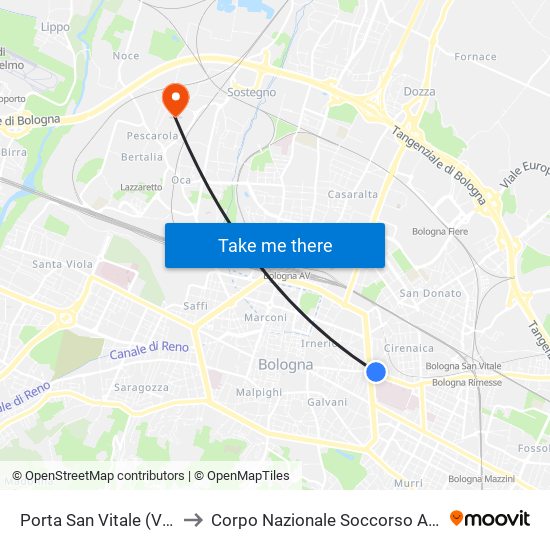 Porta San Vitale (Via Massarenti) to Corpo Nazionale Soccorso Alpino E Speleologico map