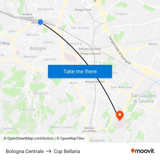 Bologna Centrale to Cup Bellaria map