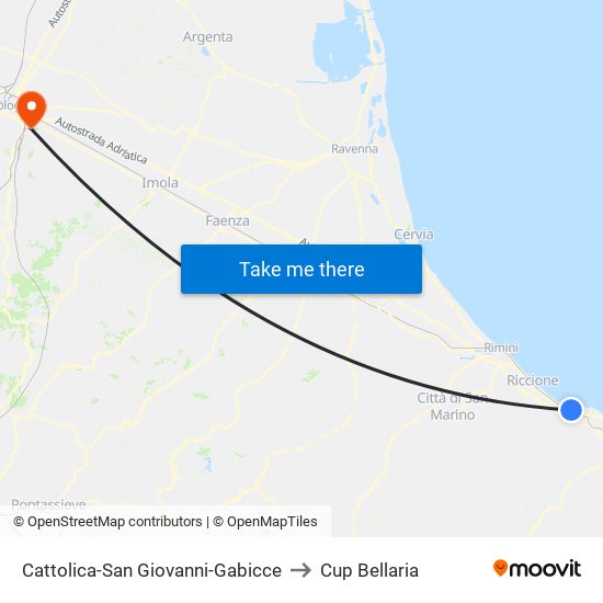 Cattolica-San Giovanni-Gabicce to Cup Bellaria map