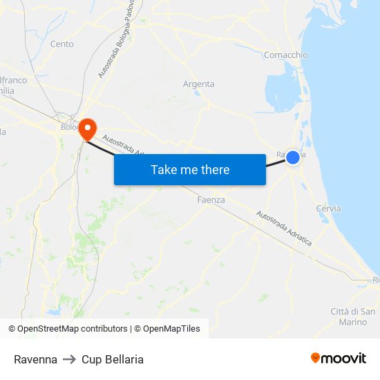 Ravenna to Cup Bellaria map