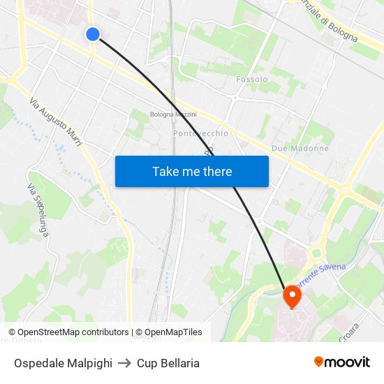 Ospedale Malpighi to Cup Bellaria map