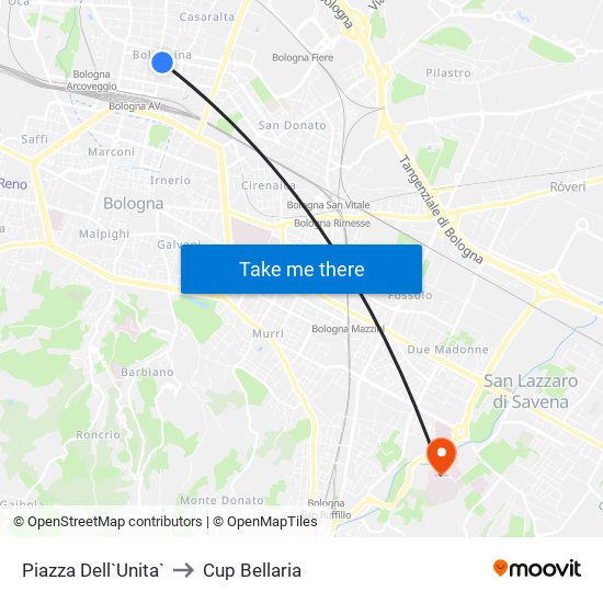 Piazza Dell`Unita` to Cup Bellaria map