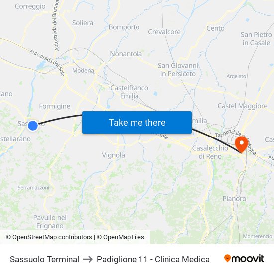 Sassuolo Terminal to Padiglione 11 - Clinica Medica map