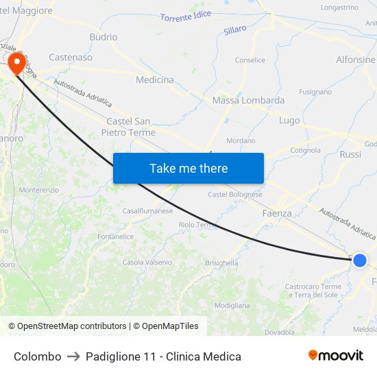 Colombo to Padiglione 11 - Clinica Medica map