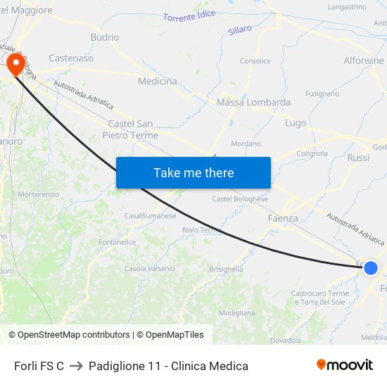 Forli FS C to Padiglione 11 - Clinica Medica map