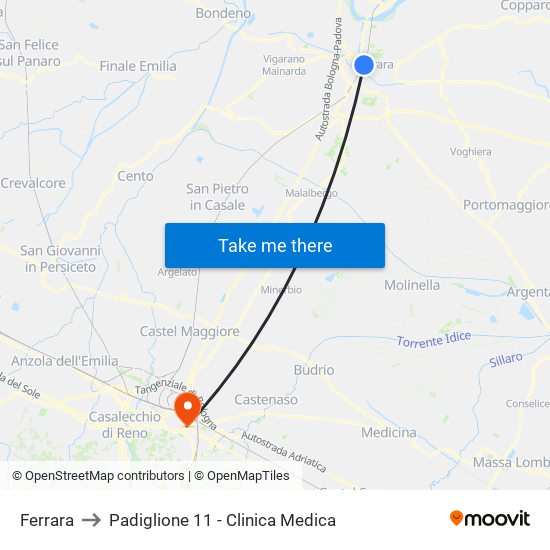 Ferrara to Padiglione 11 - Clinica Medica map