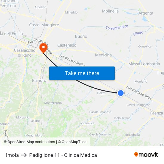 Imola to Padiglione 11 - Clinica Medica map