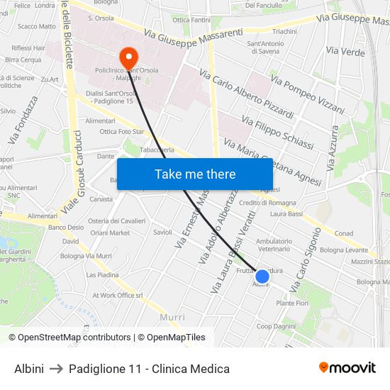 Albini to Padiglione 11 - Clinica Medica map