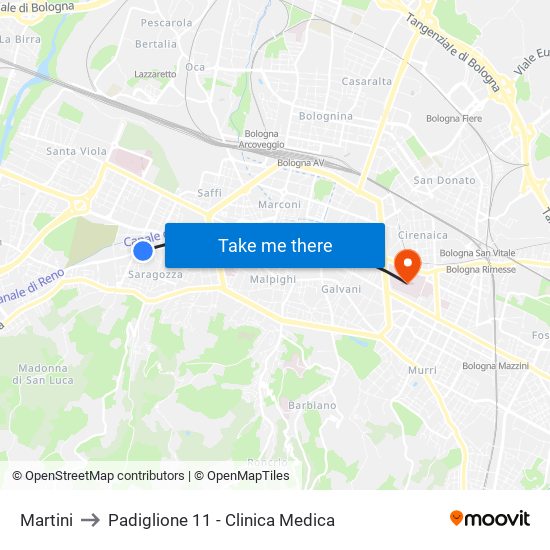 Martini to Padiglione 11 - Clinica Medica map