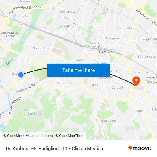 De Ambris to Padiglione 11 - Clinica Medica map