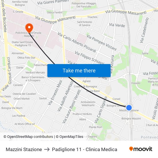 Mazzini Stazione to Padiglione 11 - Clinica Medica map