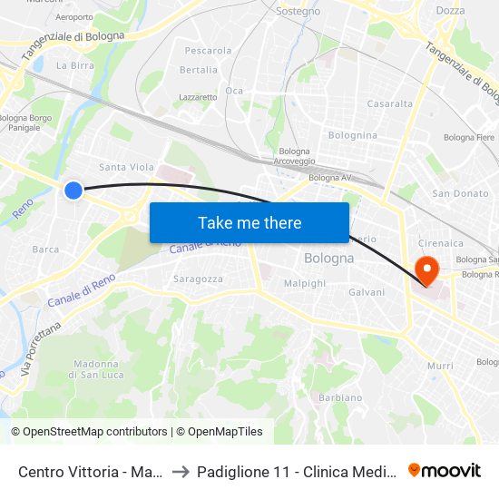 Centro Vittoria - Mast to Padiglione 11 - Clinica Medica map