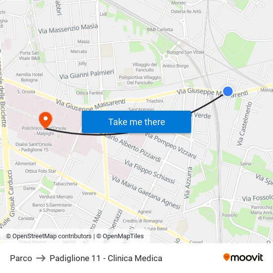 Parco to Padiglione 11 - Clinica Medica map