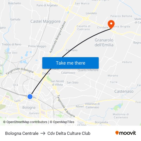 Bologna Centrale to Cdv Delta Culture Club map