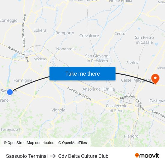 Sassuolo Terminal to Cdv Delta Culture Club map