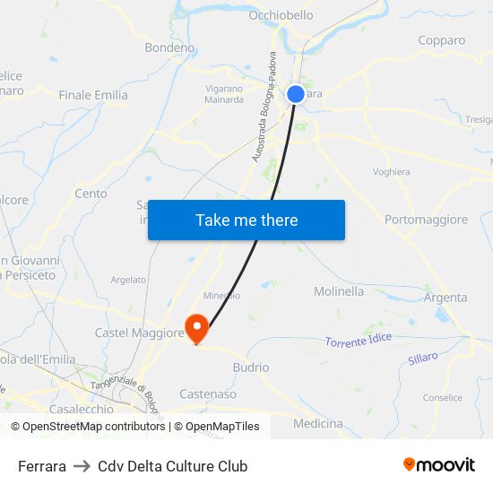 Ferrara to Cdv Delta Culture Club map