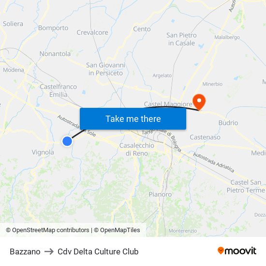 Bazzano to Cdv Delta Culture Club map