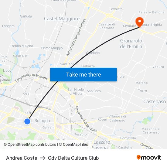 Andrea Costa to Cdv Delta Culture Club map