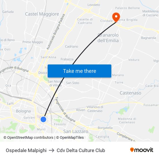 Ospedale Malpighi to Cdv Delta Culture Club map