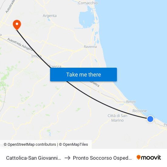 Cattolica-San Giovanni-Gabicce to Pronto Soccorso Ospedale Budrio map