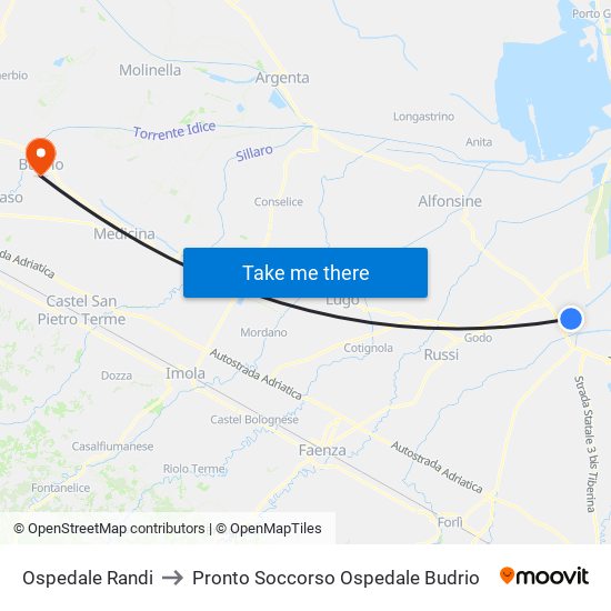 Ospedale Randi to Pronto Soccorso Ospedale Budrio map