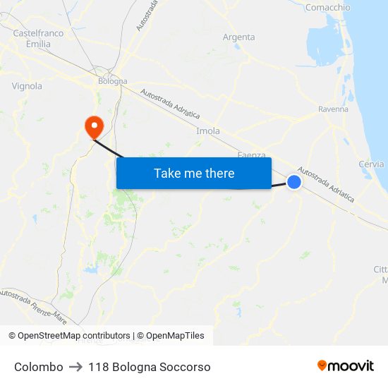 Colombo to 118 Bologna Soccorso map